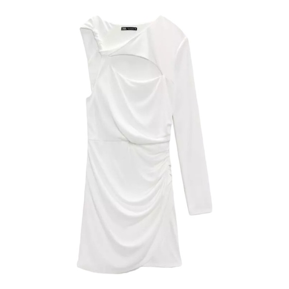 ZARA White One Shoulder Asymmetrical Ruched Bodycon Mini Dress Medium NWT - Picture 11 of 13